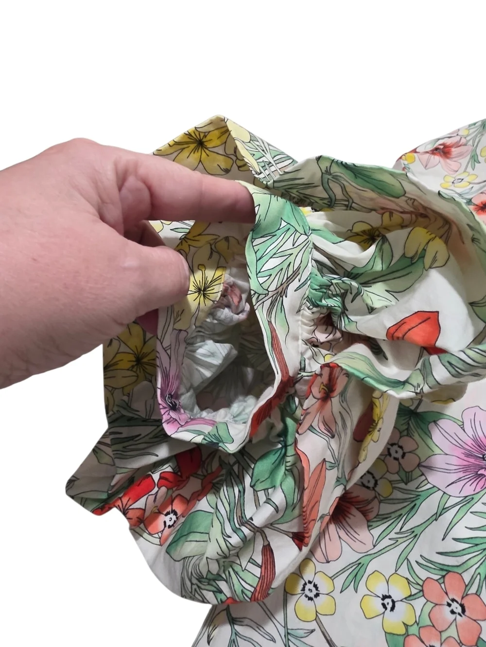 Zara Woman Colorful Botanical Print Blouse With Tiered Puff Sleeves Size Small